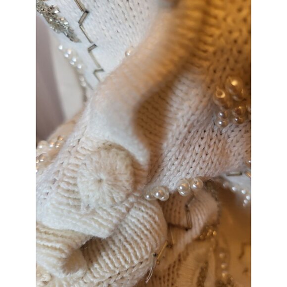 Vintage 90's/Y2K White/Silver Beaded Cardigan S Pearls Cottage Fairy Feminine - Picture 8 of 9